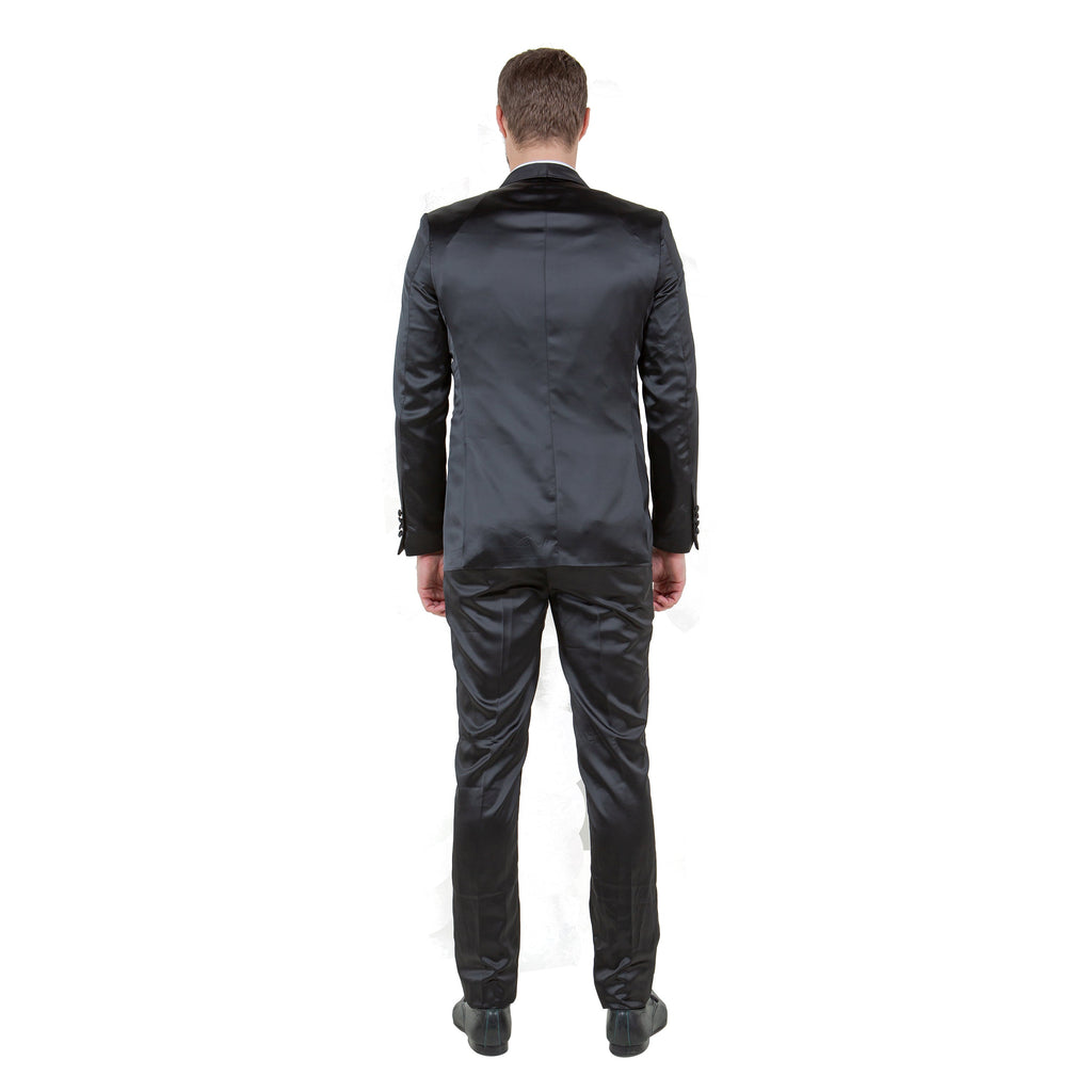 Mens 3pc Solid Satin Suit Set w/ Free Bowtie