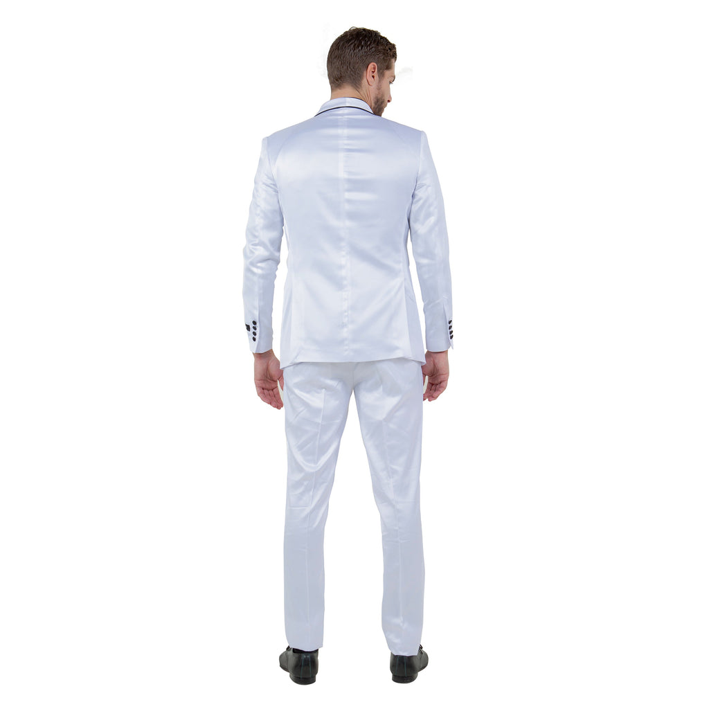 Mens 3pc Solid Satin Suit Set w/ Free Bowtie