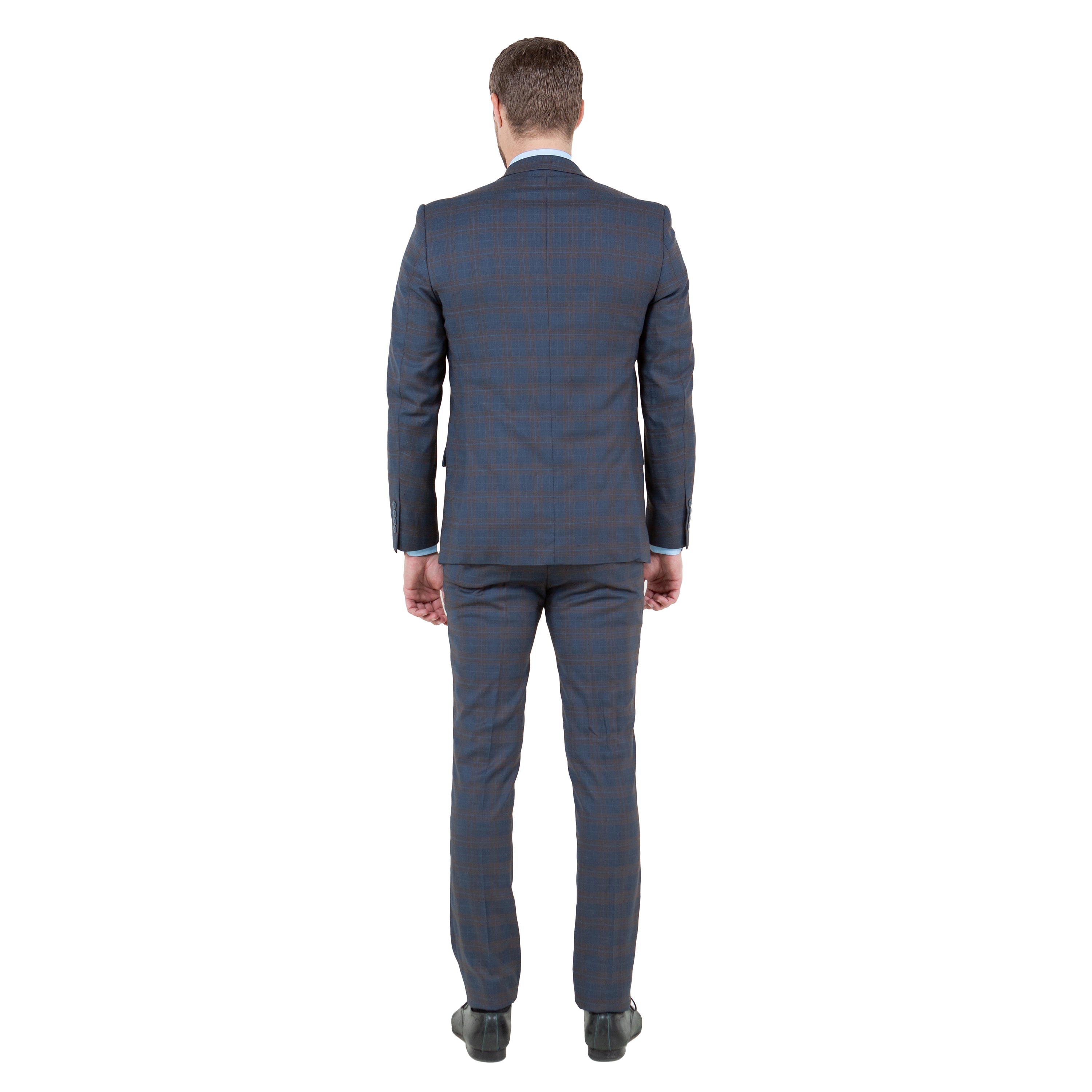 Men's Skinny-Fit Glen Plaid 3pc Suit Set w/ U-Neck Vest