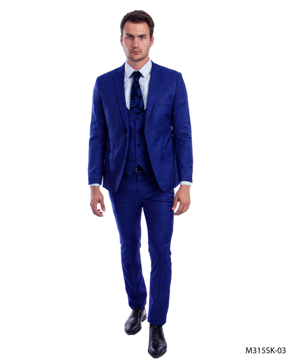 Gray 3 PC Plaid Double Breast Vest Suit Skinny Fit Suits