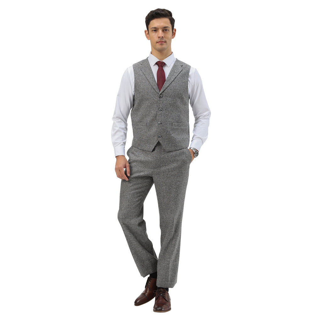3PC Tweed Suit w/ Expandable Waistband,Grey