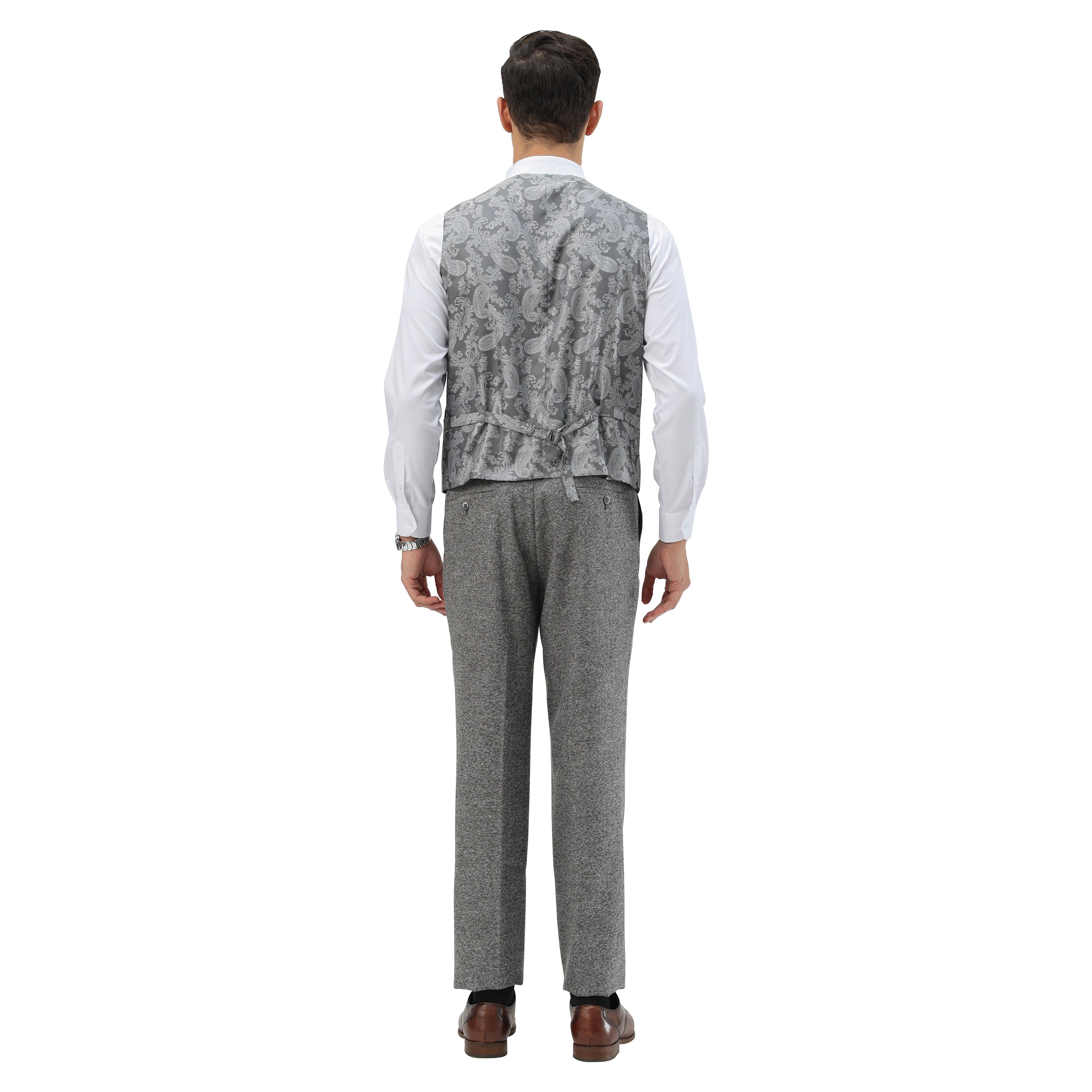 3PC Tweed Suit w/ Expandable Waistband,Grey
