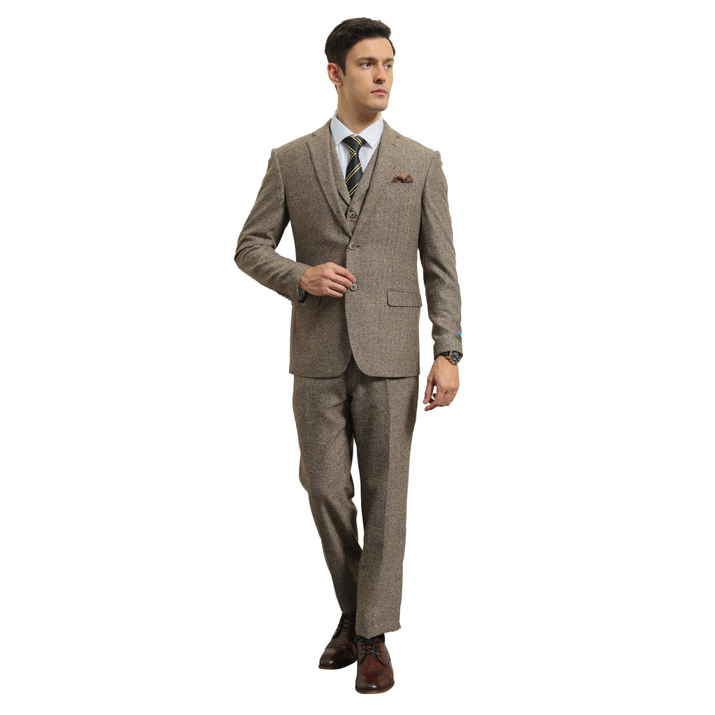 3PC Tweed Suit w/ Expandable Waistband,Grey