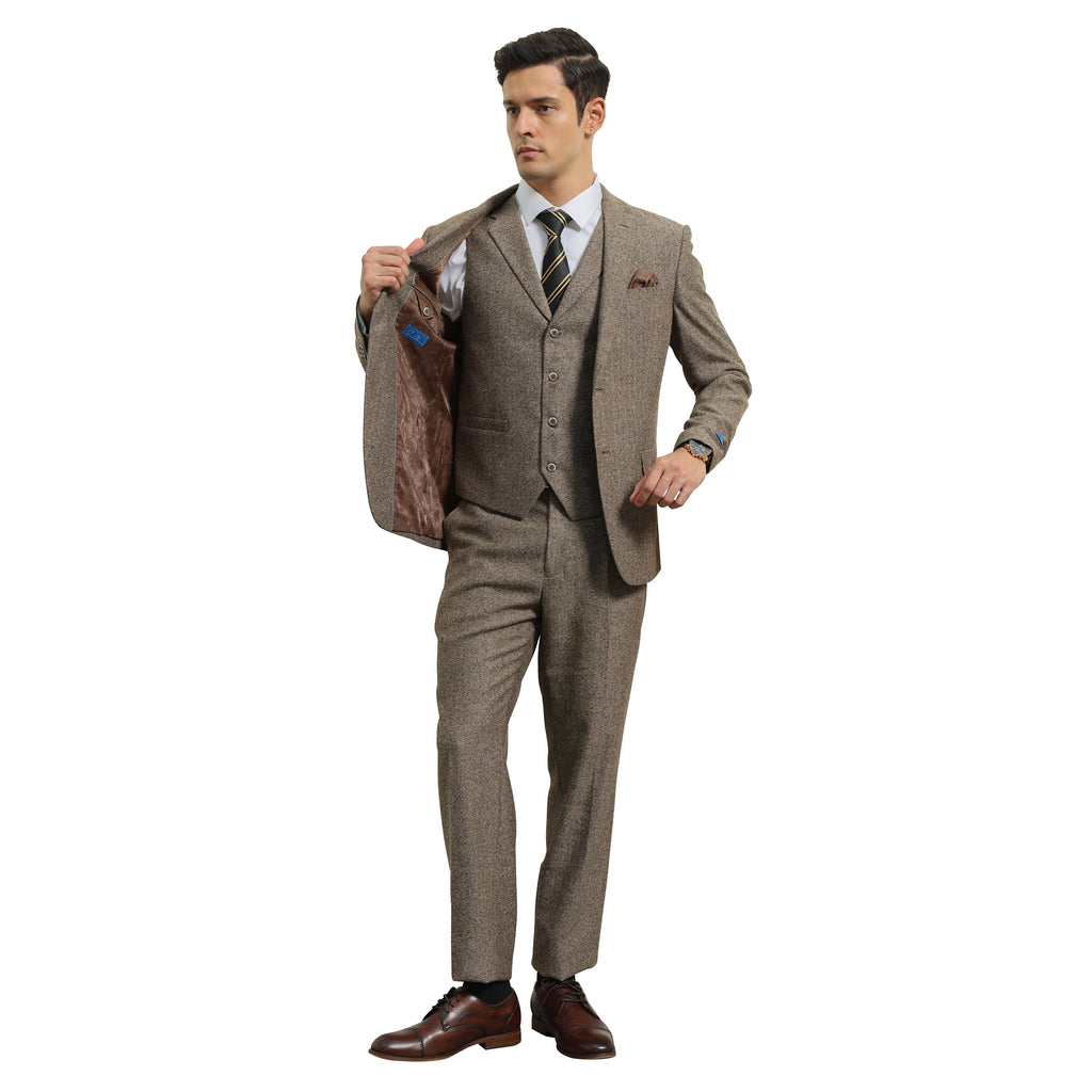 3PC Tweed Suit w/ Expandable Waistband,Grey