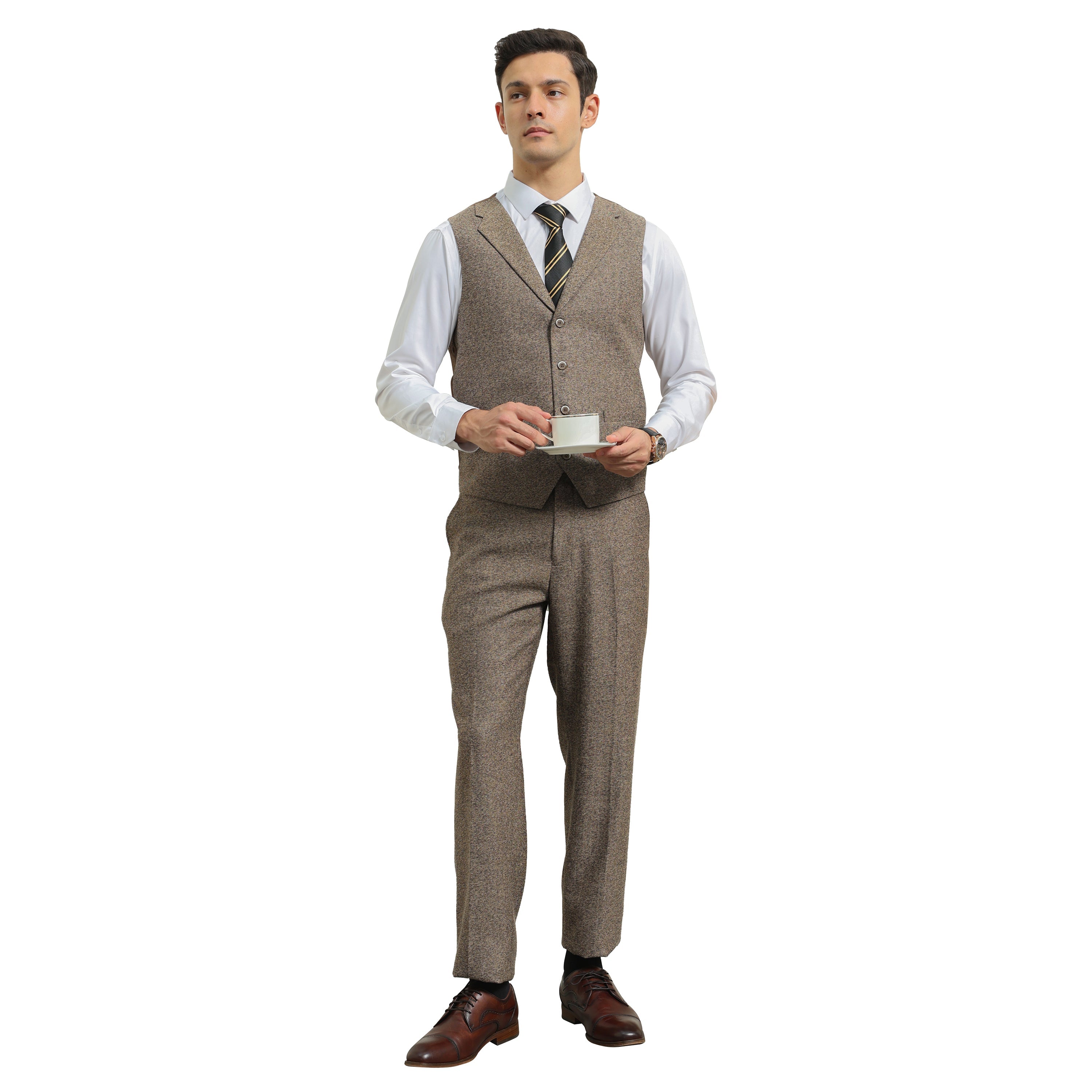 3PC Tweed Suit w/ Expandable Waistband,Grey