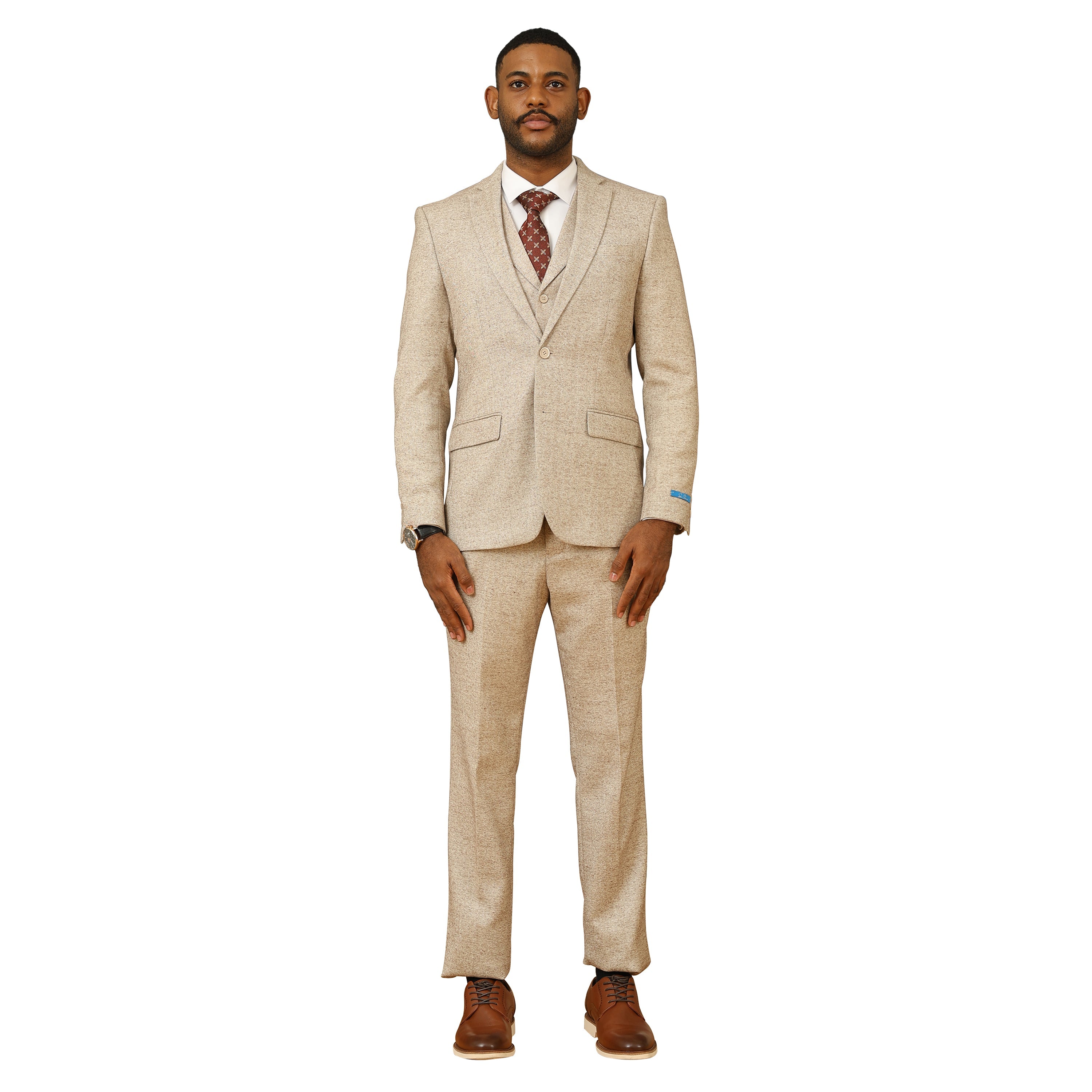 3PC Tweed Suit w/ Expandable Waistband,Grey