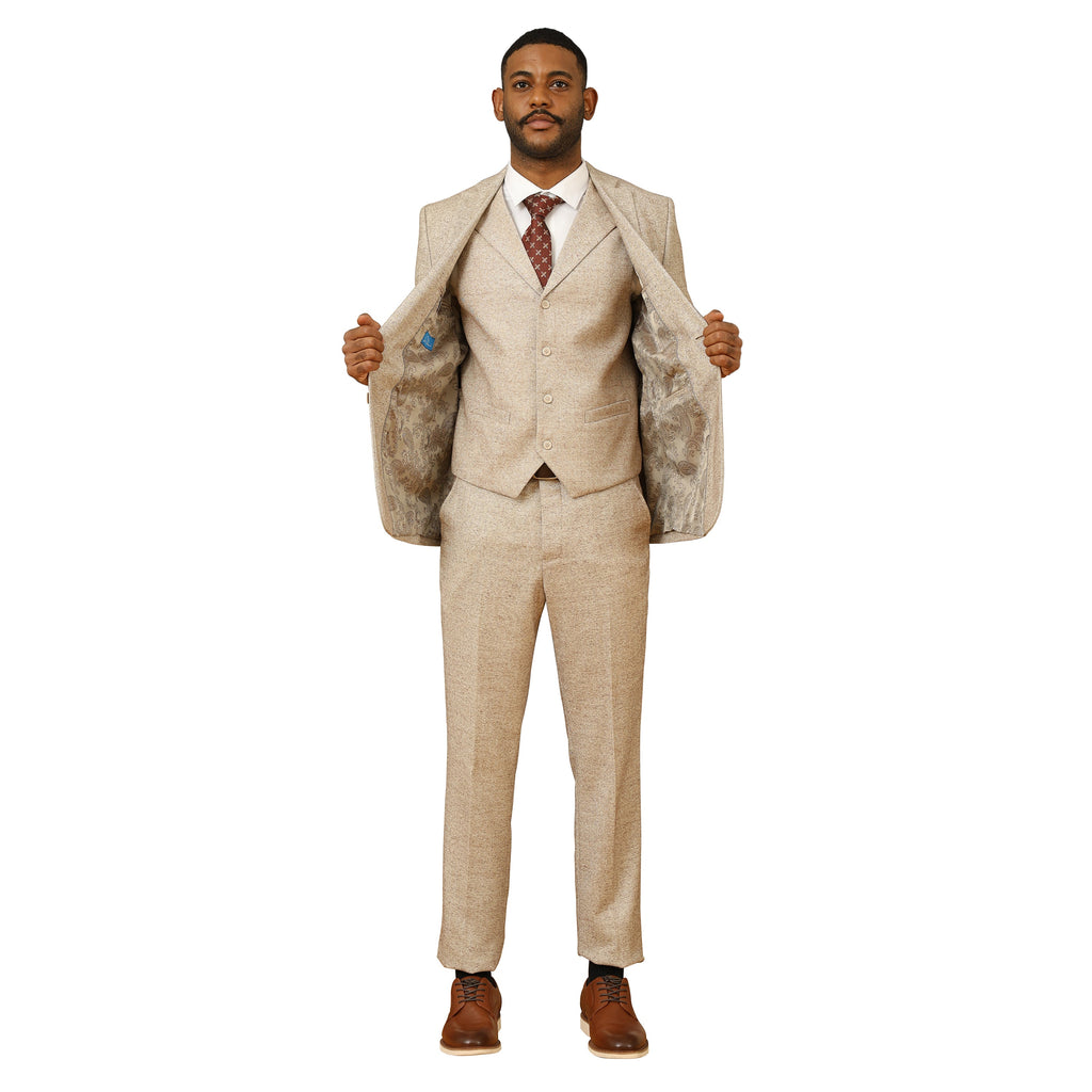 3PC Tweed Suit w/ Expandable Waistband,Grey