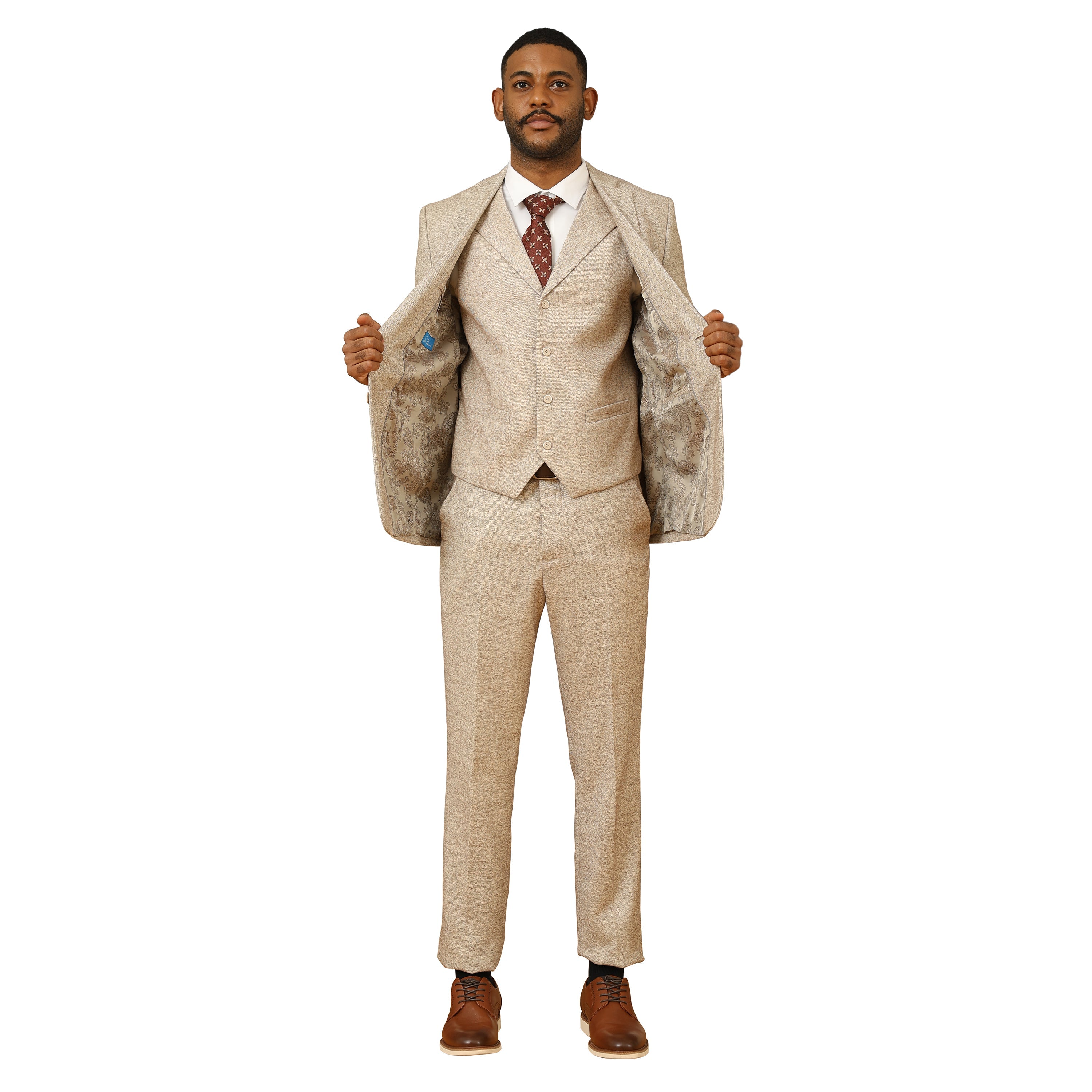 3PC Tweed Suit w/ Expandable Waistband,Grey