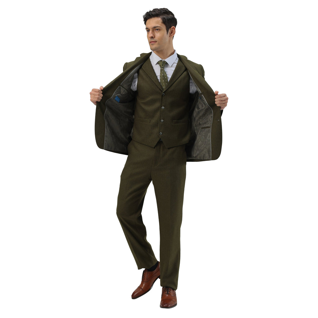 3PC Tweed Suit w/ Expandable Waistband,Grey