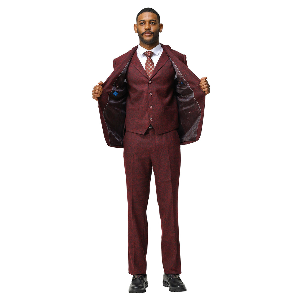 3PC Tweed Suit w/ Expandable Waistband,Grey