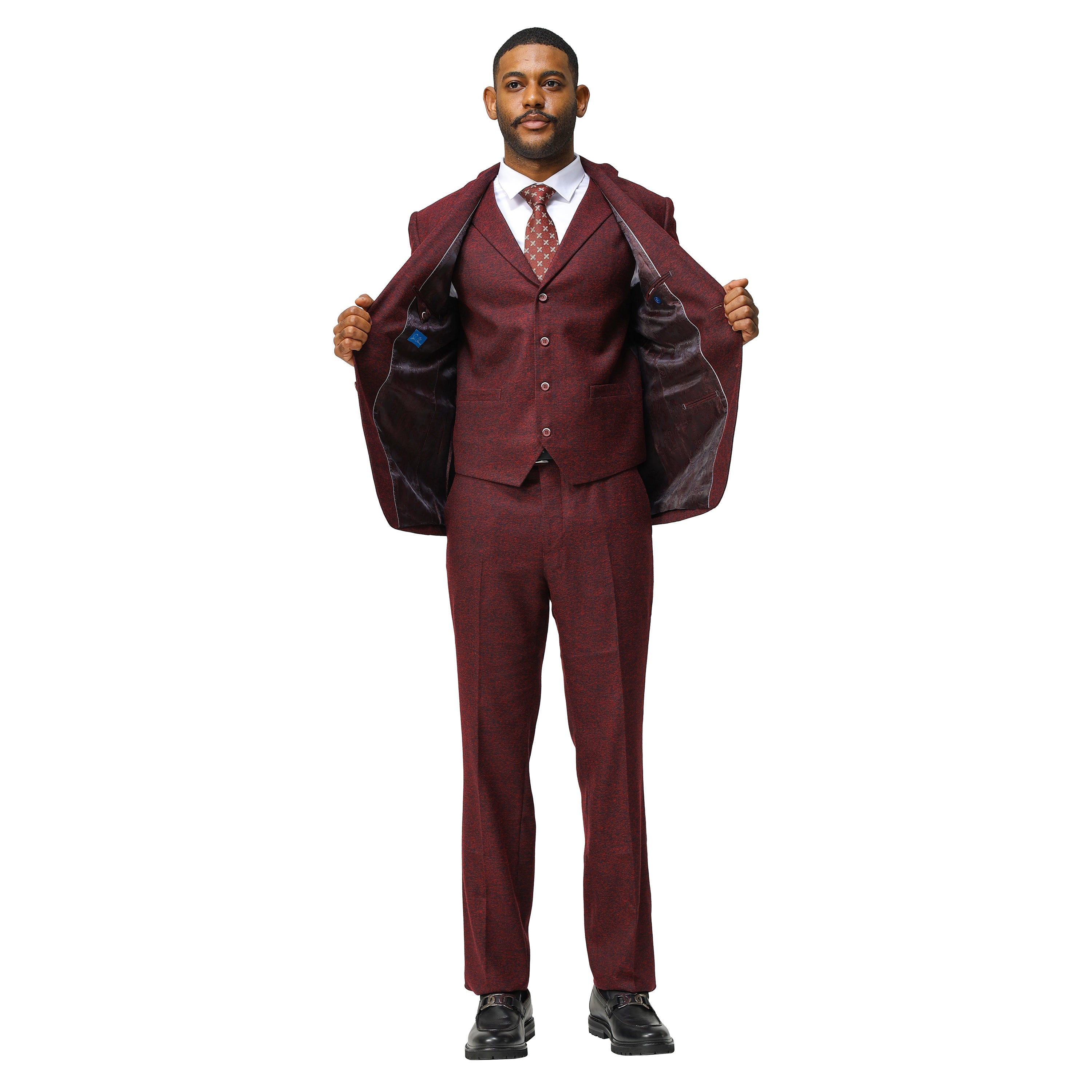 3PC Tweed Suit w/ Expandable Waistband,Grey