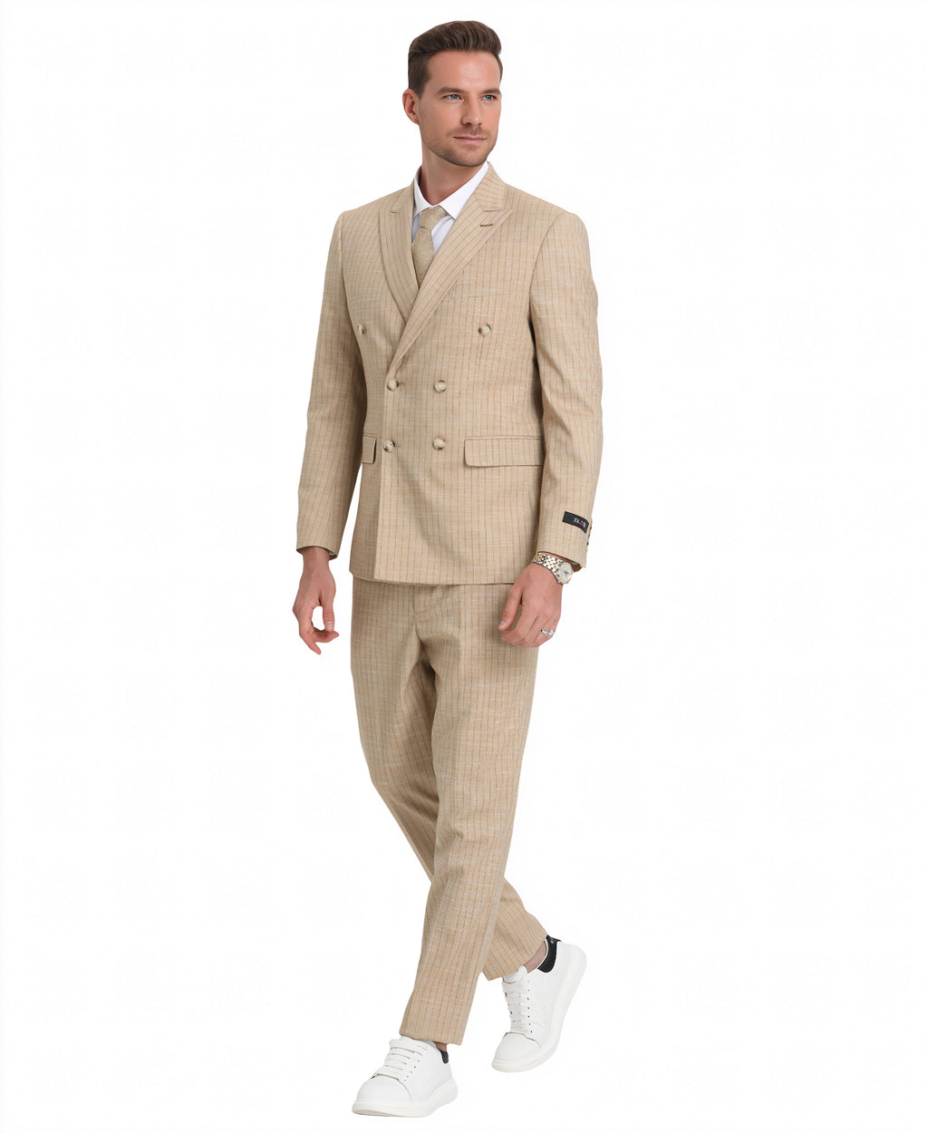 Mens Suit 2pc Double Breasted Pinstripe Peak Lapel Suit With Matching Pants For All Ocassions