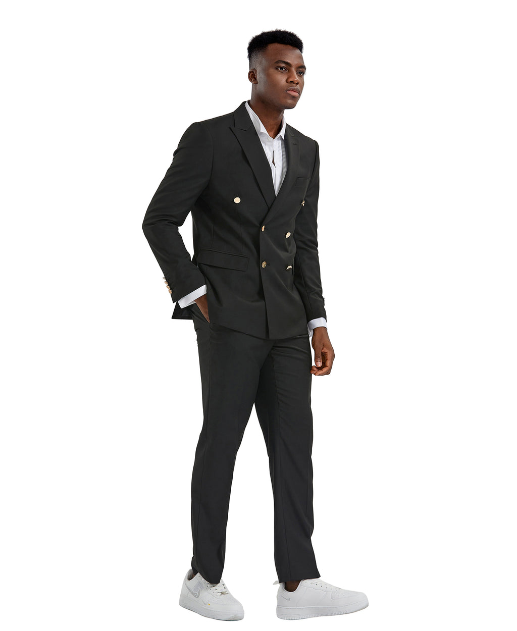 Mens Suit 2pc Double Breasted Solid Peak Lapel Suit  With Matching Pants For All Ocassions