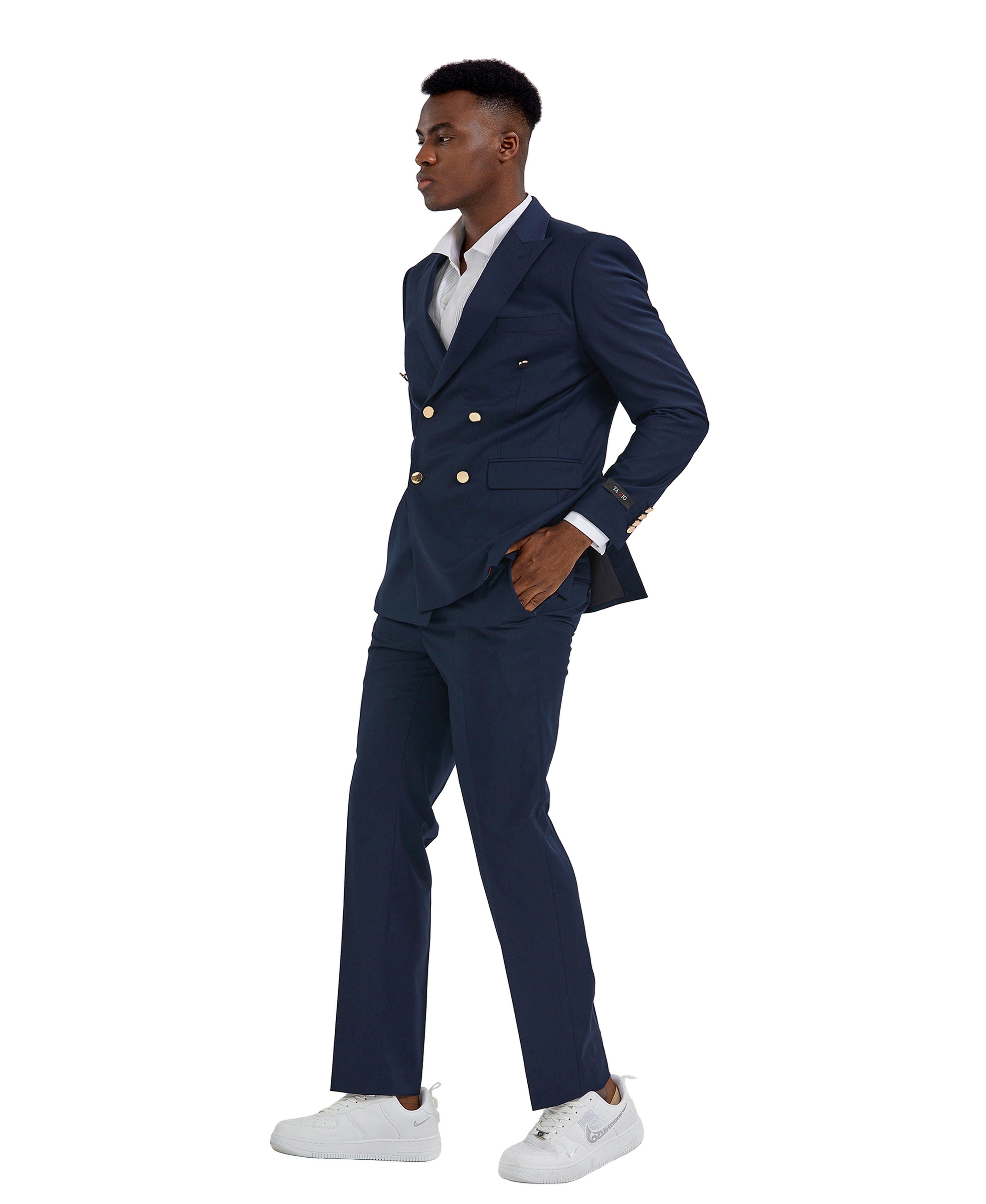 Mens Suit 2pc Double Breasted Solid Peak Lapel Suit  With Matching Pants For All Ocassions