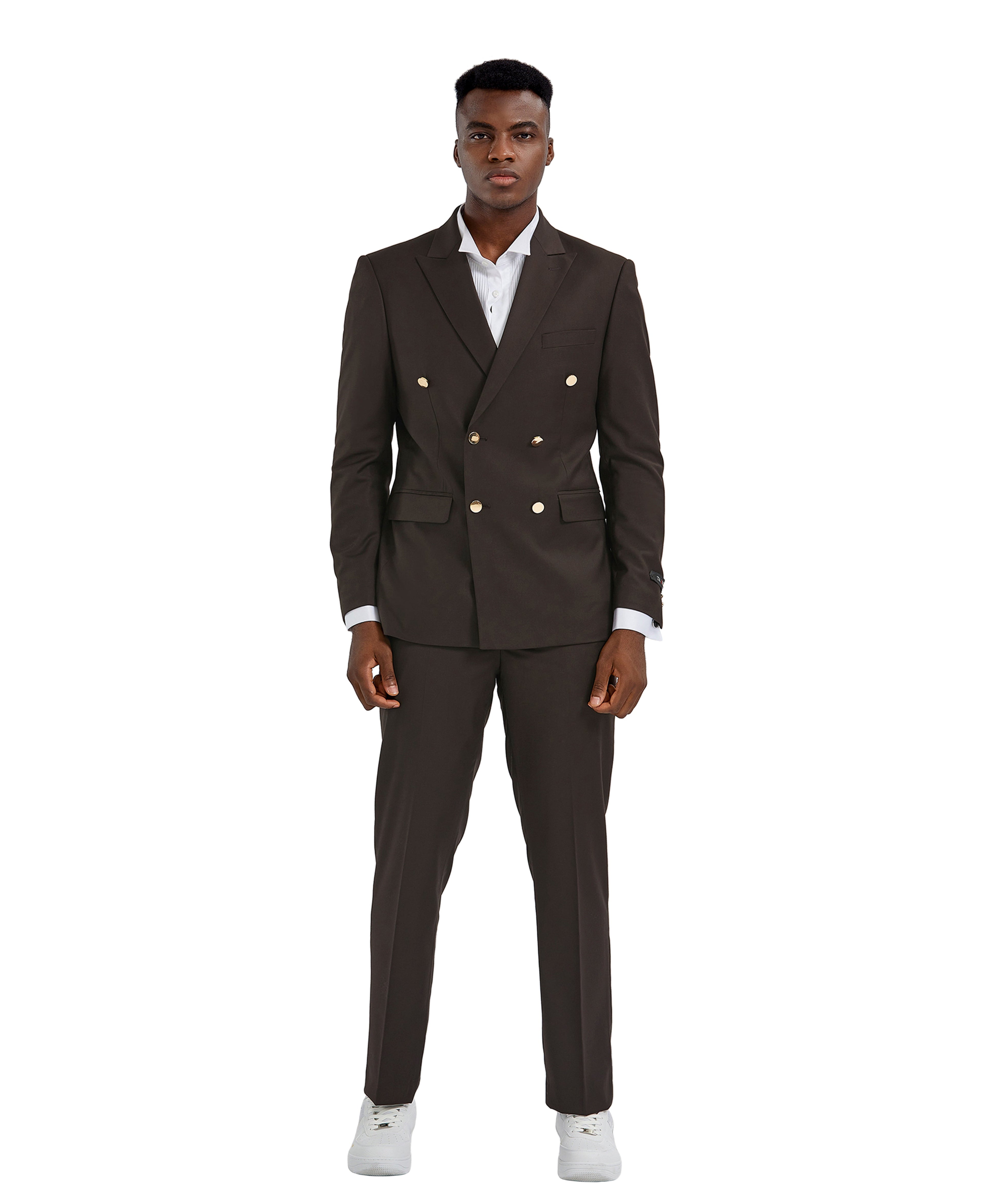 Mens Suit 2pc Double Breasted Solid Peak Lapel Suit  With Matching Pants For All Ocassions