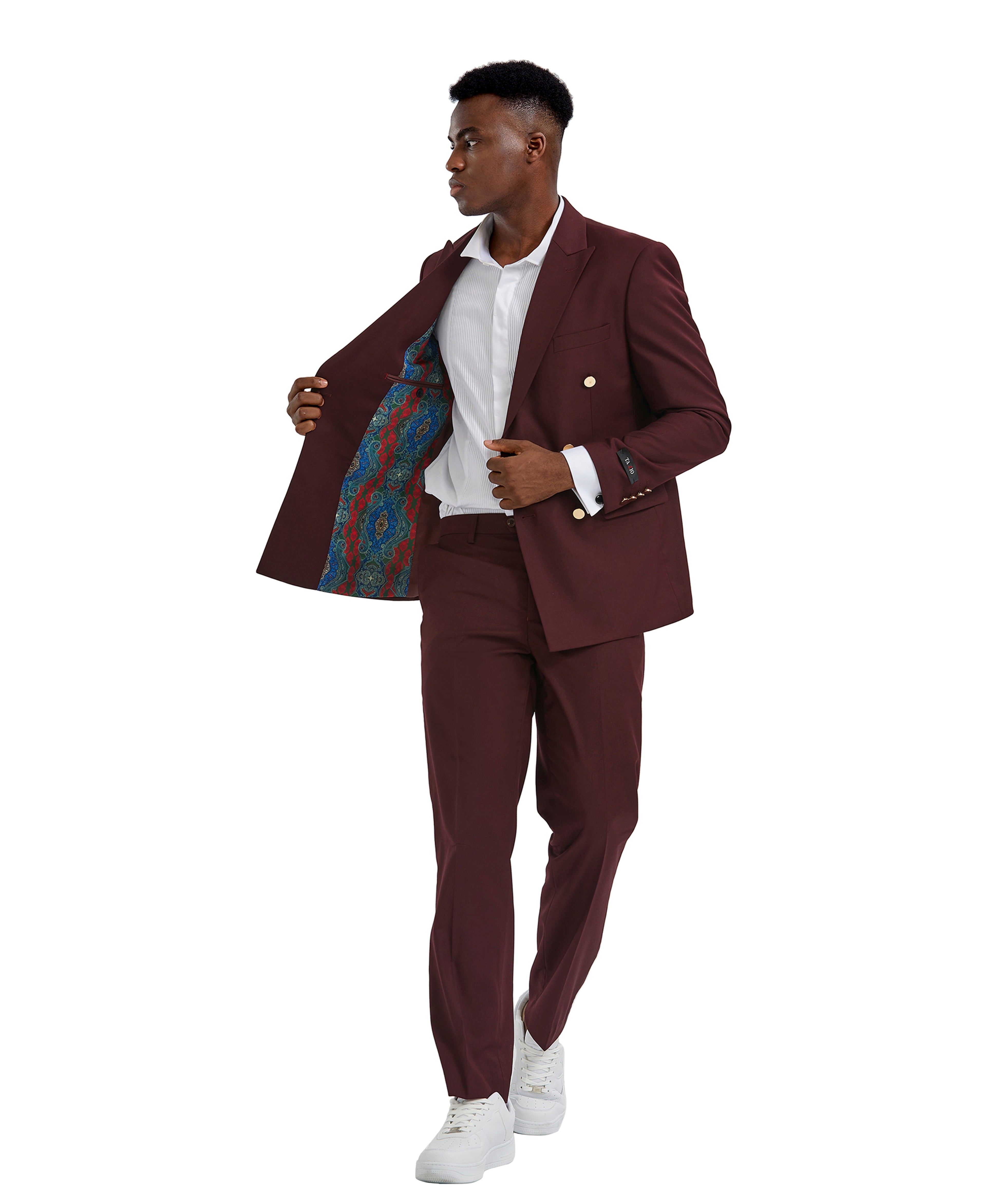 Mens Suit 2pc Double Breasted Solid Peak Lapel Suit  With Matching Pants For All Ocassions