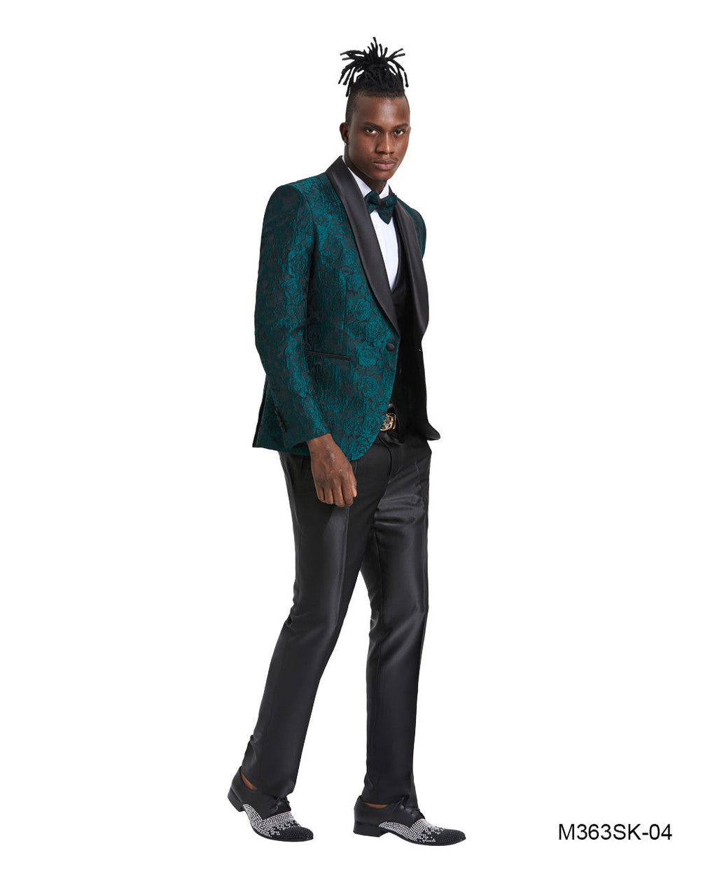 Silver / Black Shawl Collar Paisley Mens-suit