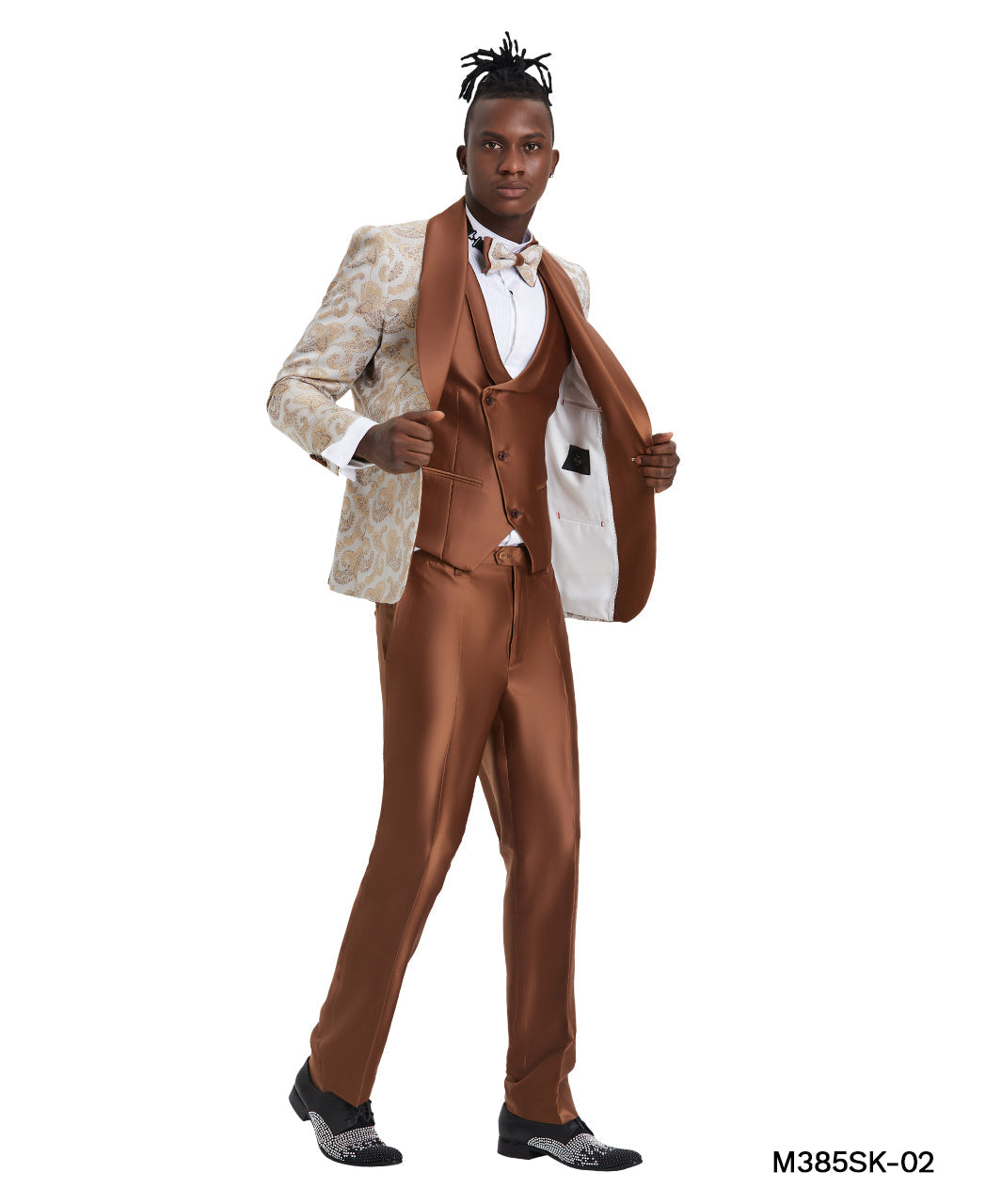 Pink Shawl Collar Paisley Mens-suit
