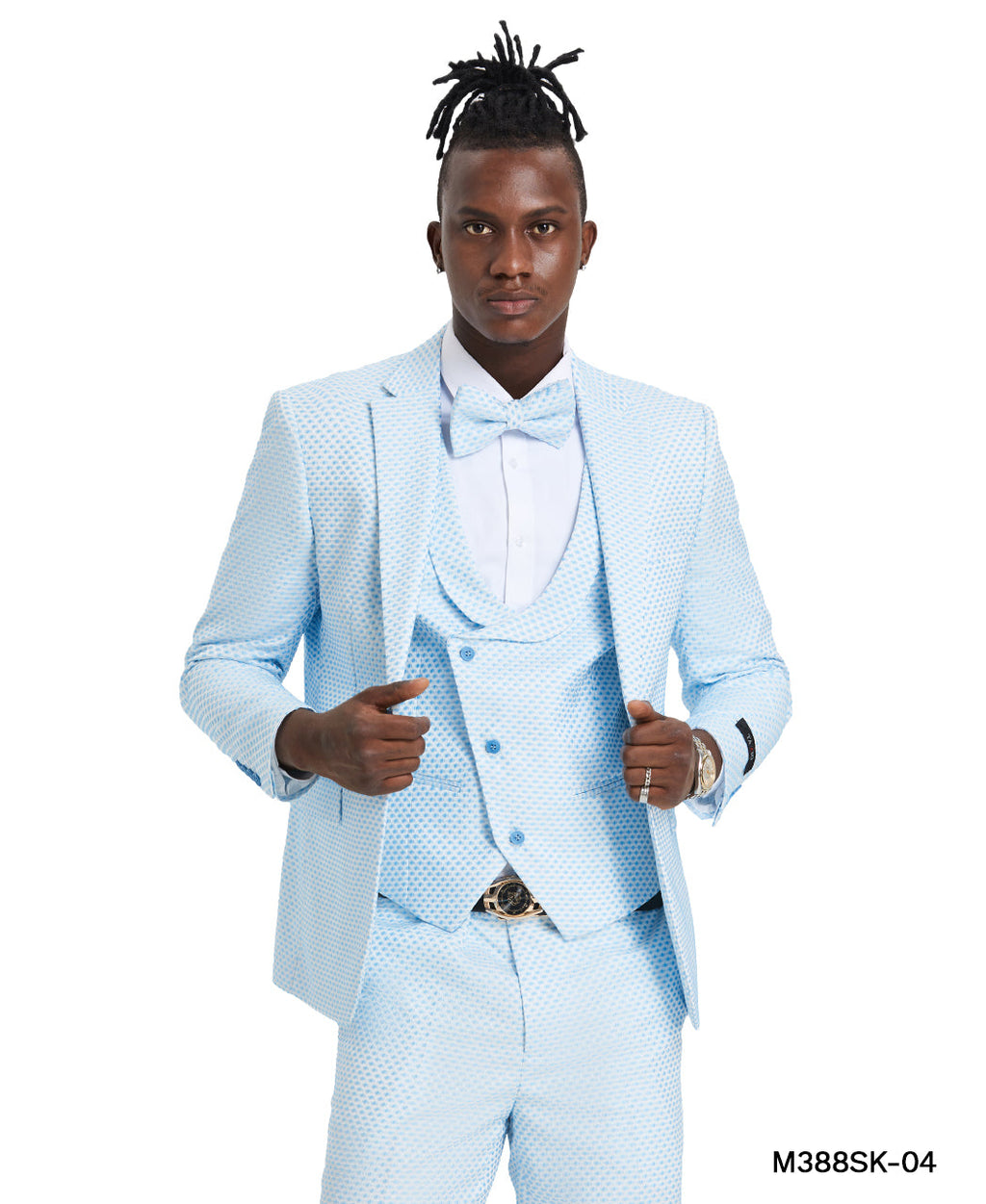 Men's Mint Polka Dot Suit With Matching Vest, Pants, & Bowtie