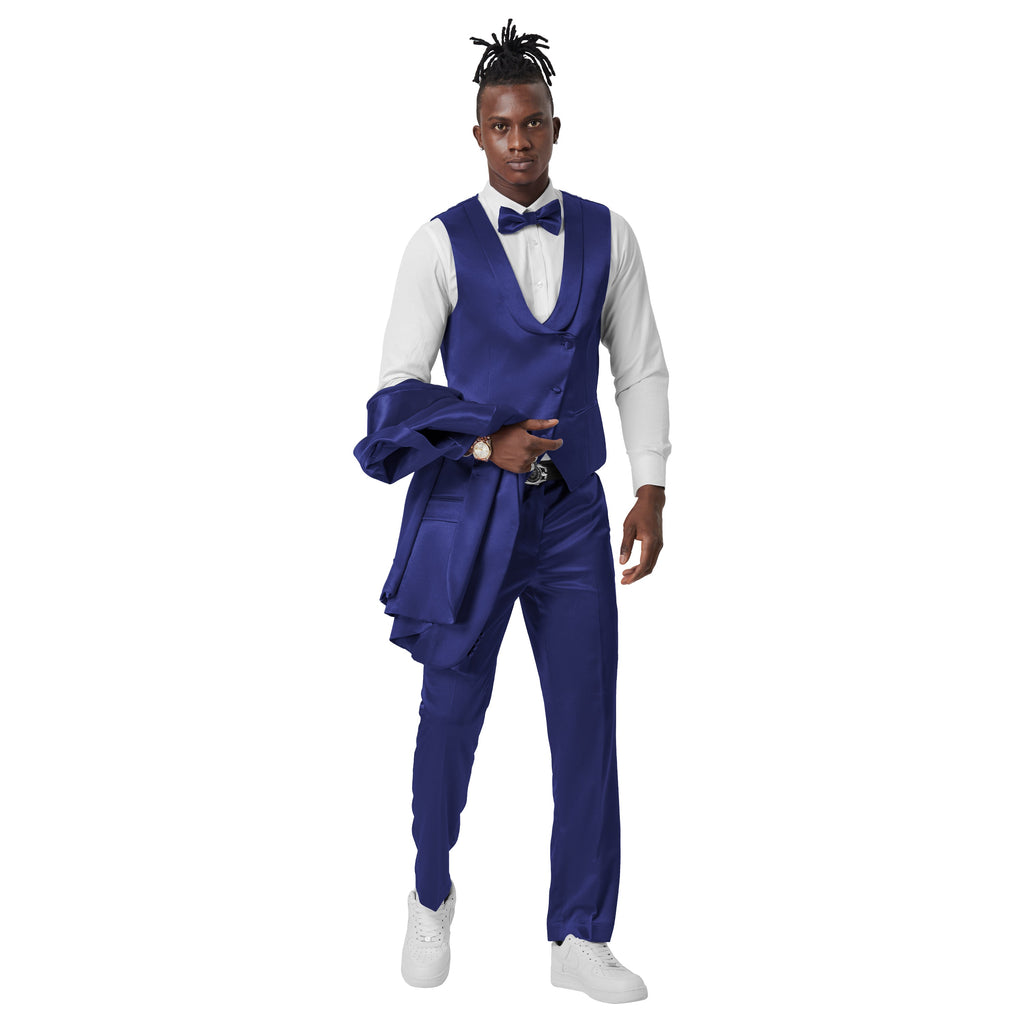 Lavender Solid Shiny U-Shape Vest Mens-suit