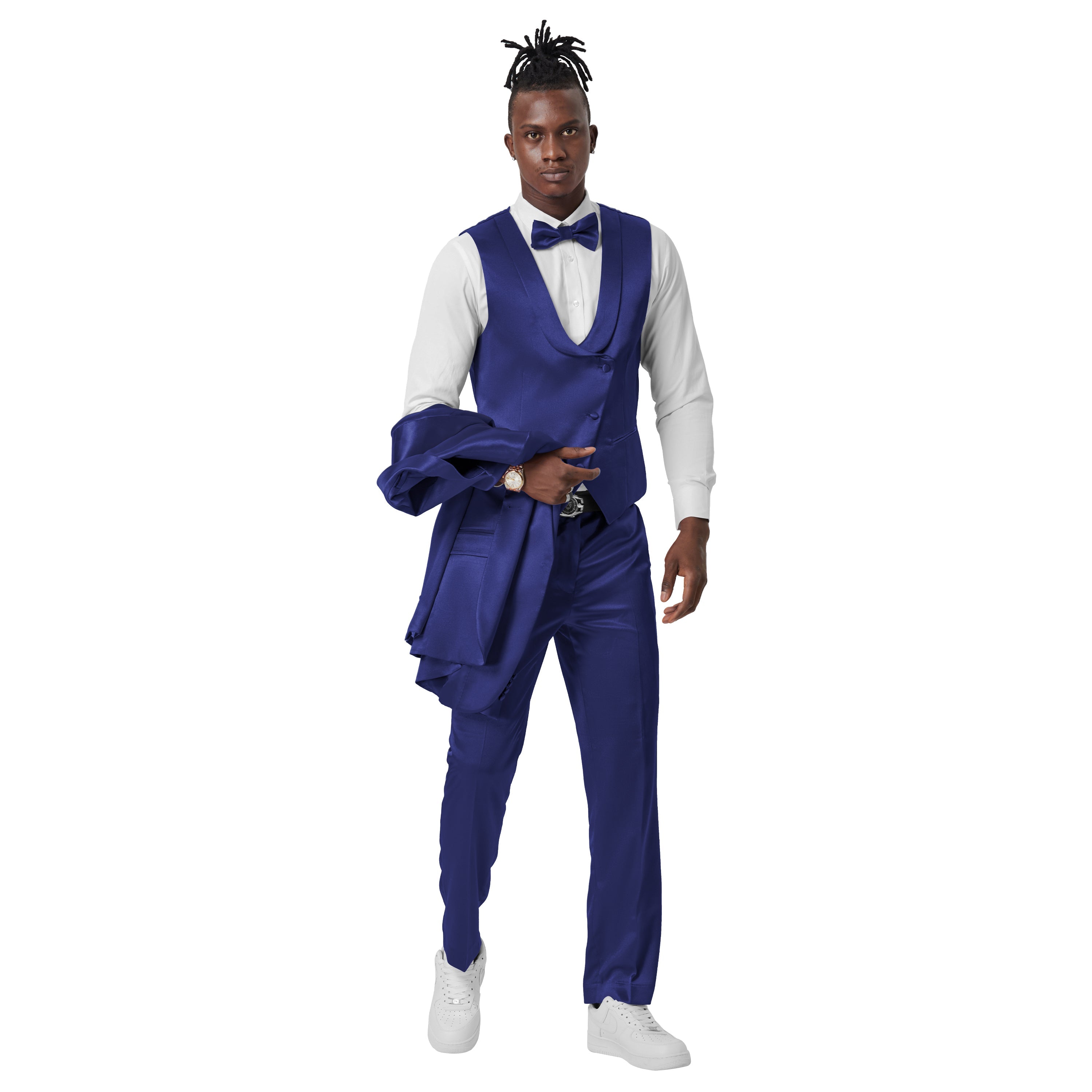 Lavender Solid Shiny U-Shape Vest Mens-suit