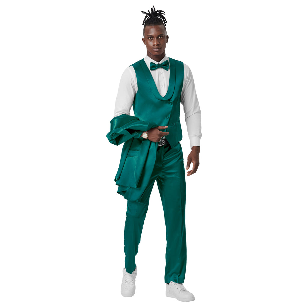 Lavender Solid Shiny U-Shape Vest Mens-suit