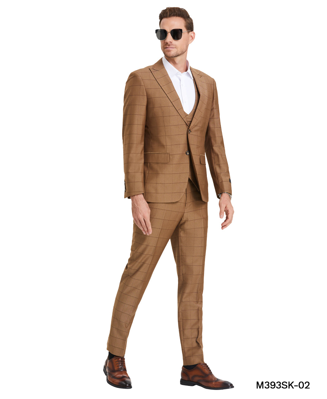 Gunmetal Grey Winndow Plaid - Double Breast U-Shape Vest Mens-suit