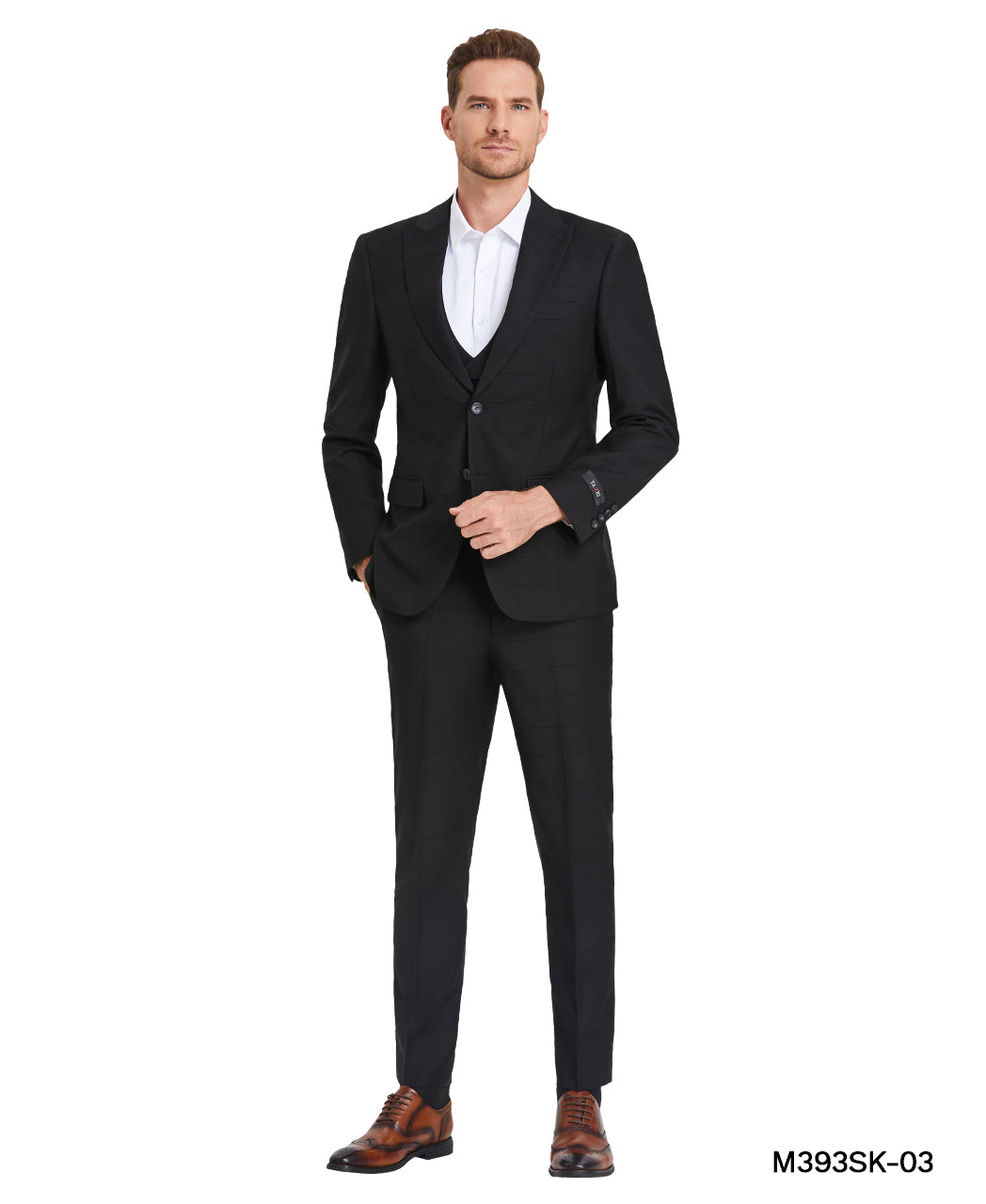 Gunmetal Grey Winndow Plaid - Double Breast U-Shape Vest Mens-suit