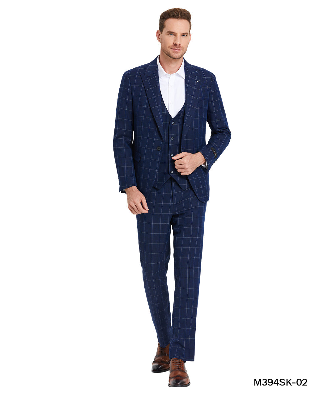 Men's Dark Grey Windowpane Notch Lapel Slim Fit Two Button Jacket