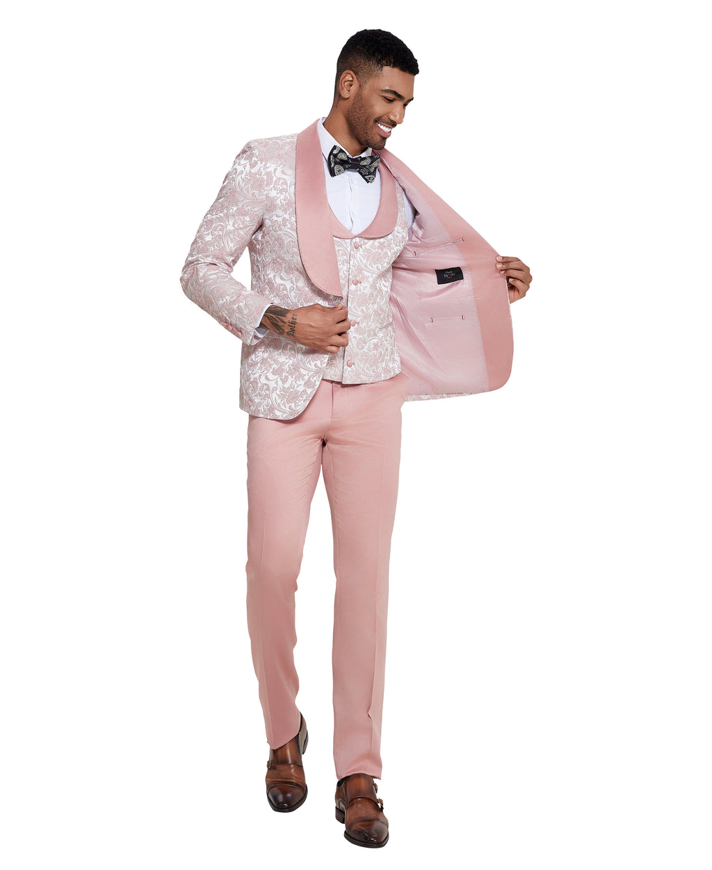 Men's Suit 3pc Paisley Satin Shawl Lapel With Matching Solid Satin Pants Collared Vest For All Occasions