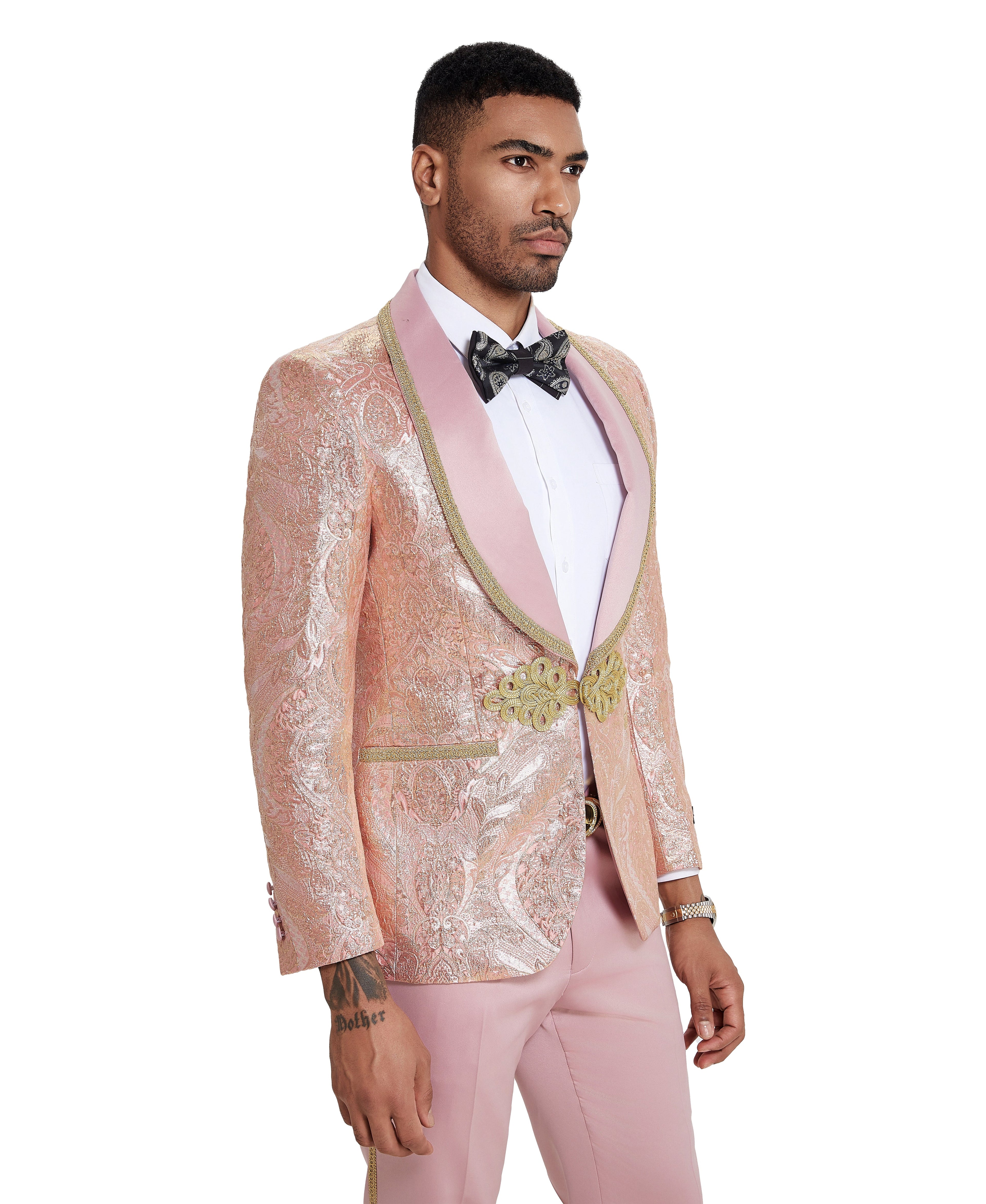 3 PC Pattern Shawl Lapel Double Breasted Vest Suit