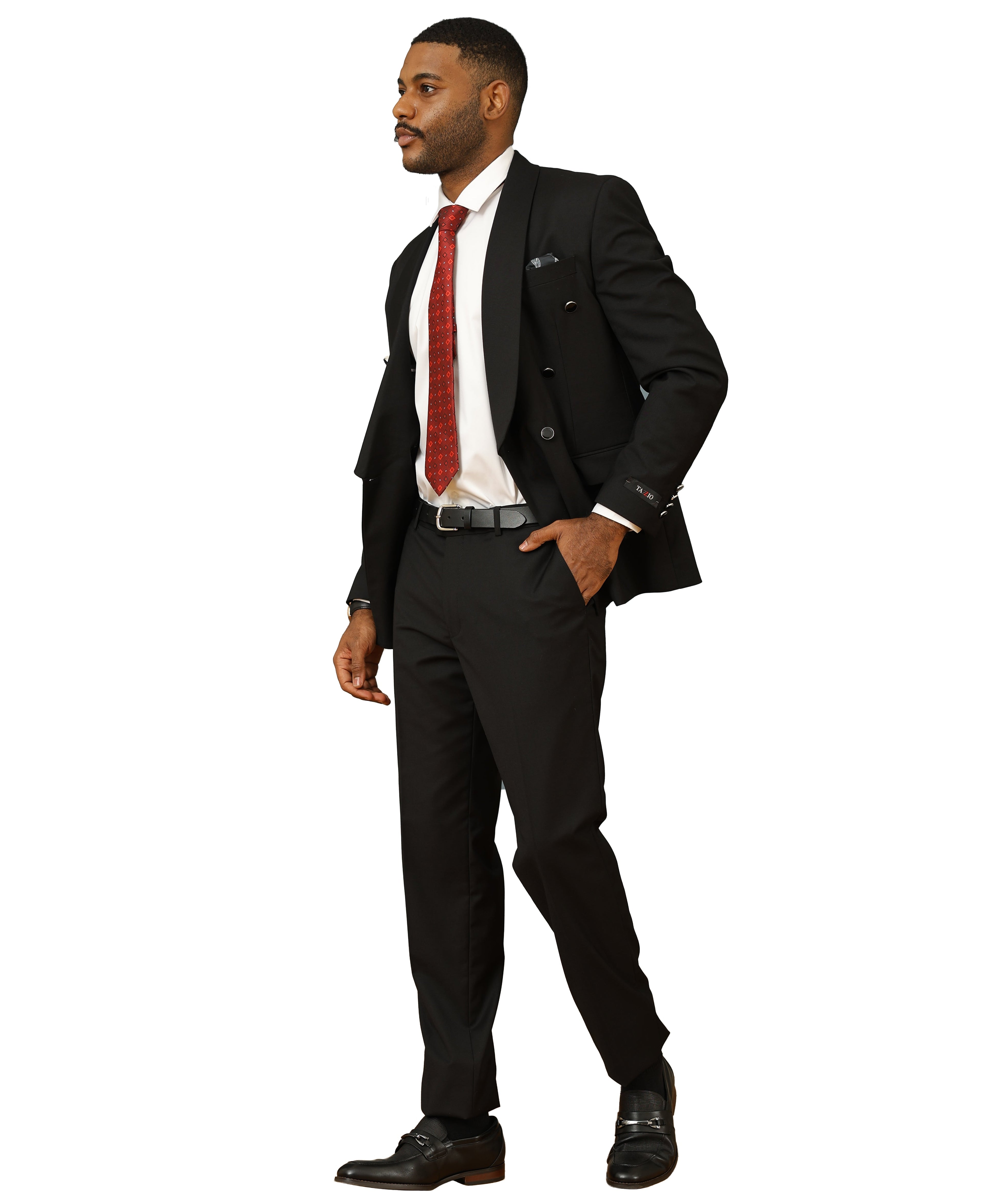 Men's Suit 3pc Solid Double Breasted Big Satin Shawl Lapel With Matching Solid Pants For All Occasions