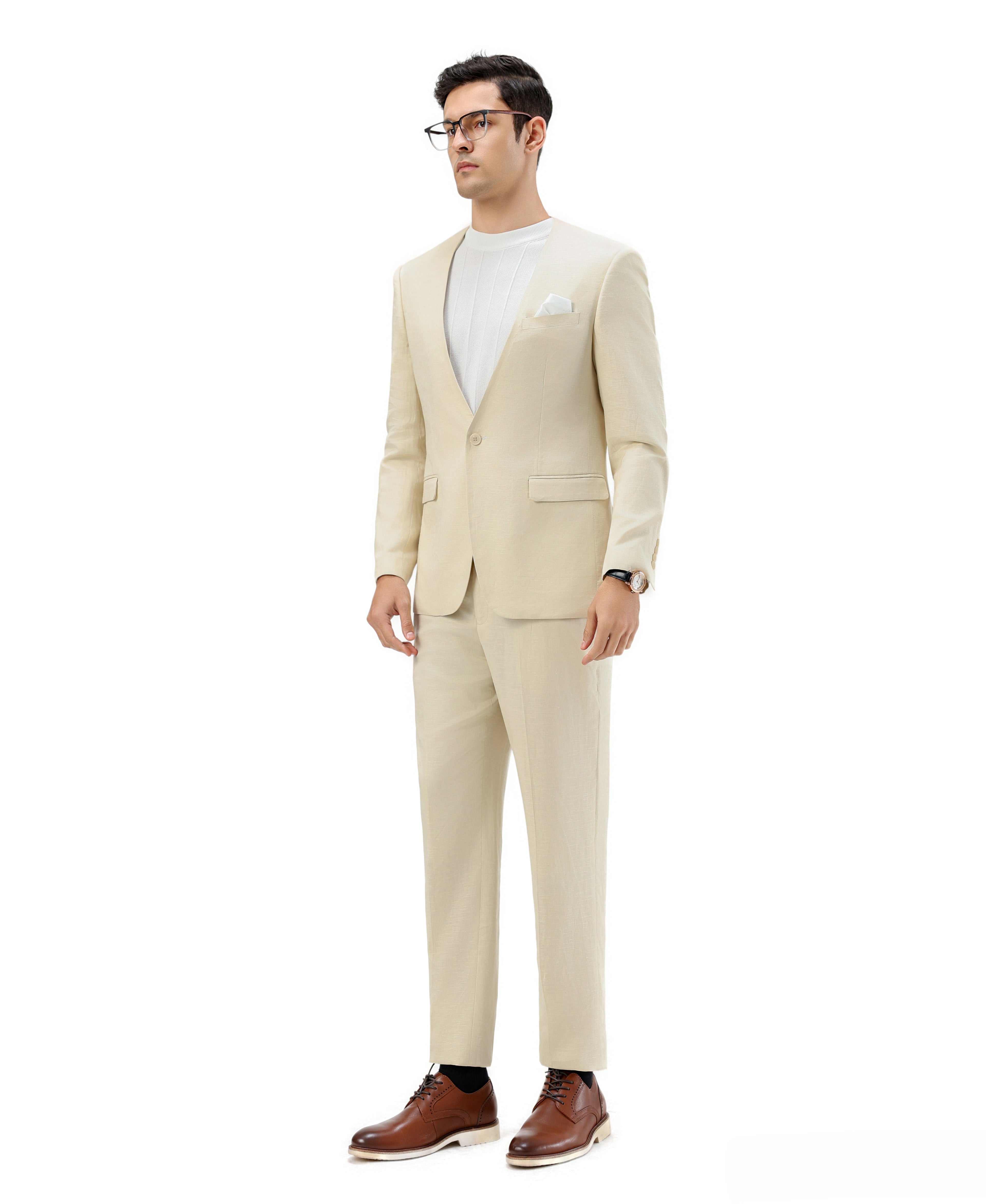 Mens Suit 2pc Solid Collarless Suit With Matching Pants For All Ocassions
