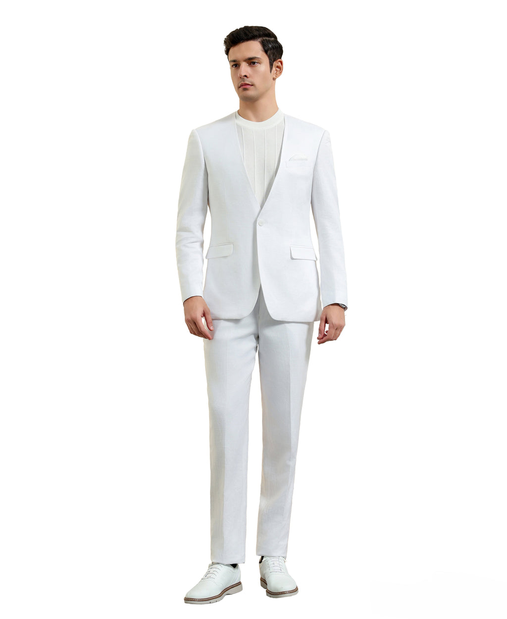 Mens Suit 2pc Solid Collarless Suit With Matching Pants For All Ocassions