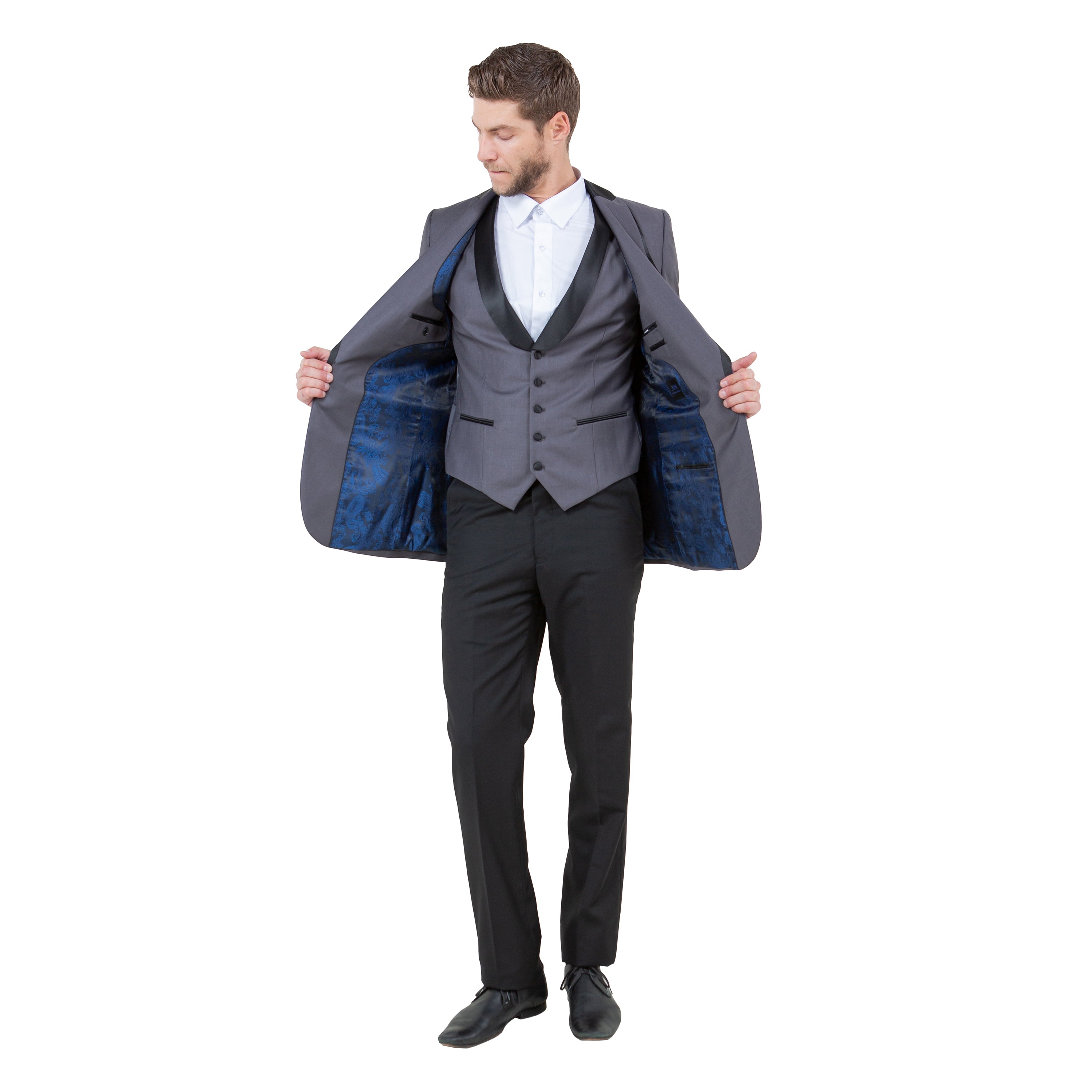 Men's 3pc Tuxedo w/ Satin Shawl Collar & Expandable Clip Pants