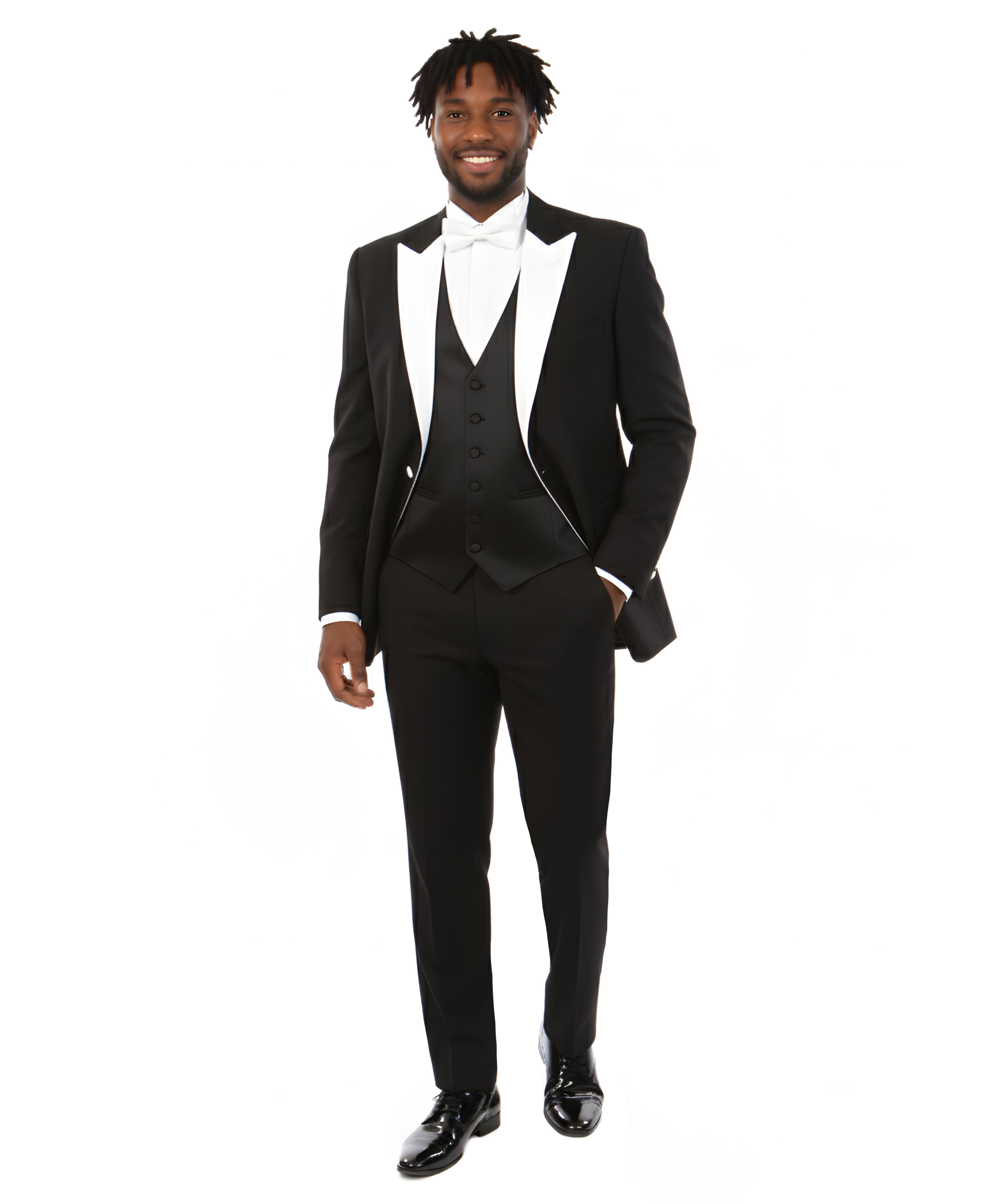 Mens Tuxedo Bryan Michaels Modern Fit Two Button Jacket with Satin Peak Lapel & Matching Pants
