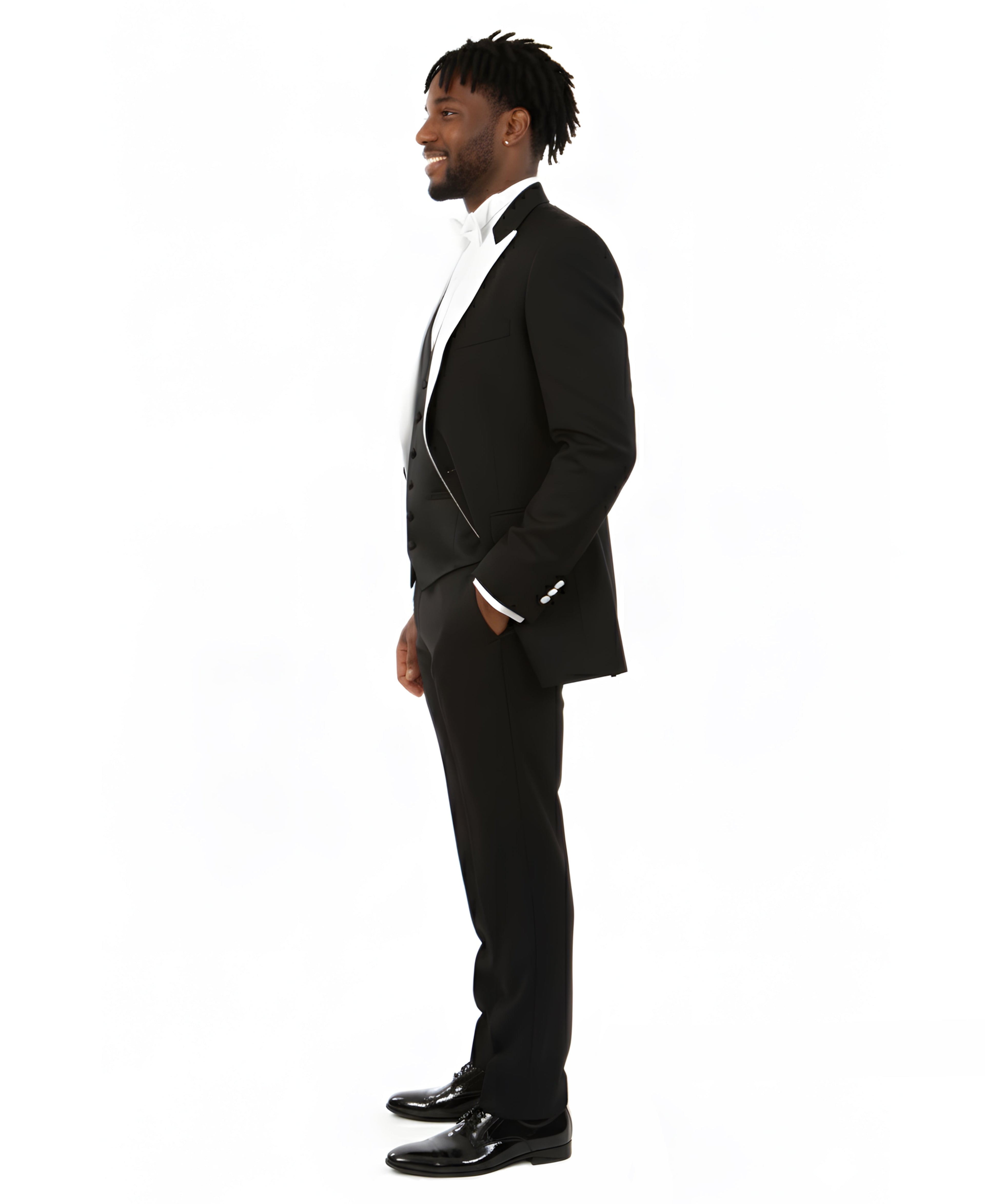Mens Tuxedo Bryan Michaels Modern Fit Two Button Jacket with Satin Peak Lapel & Matching Pants