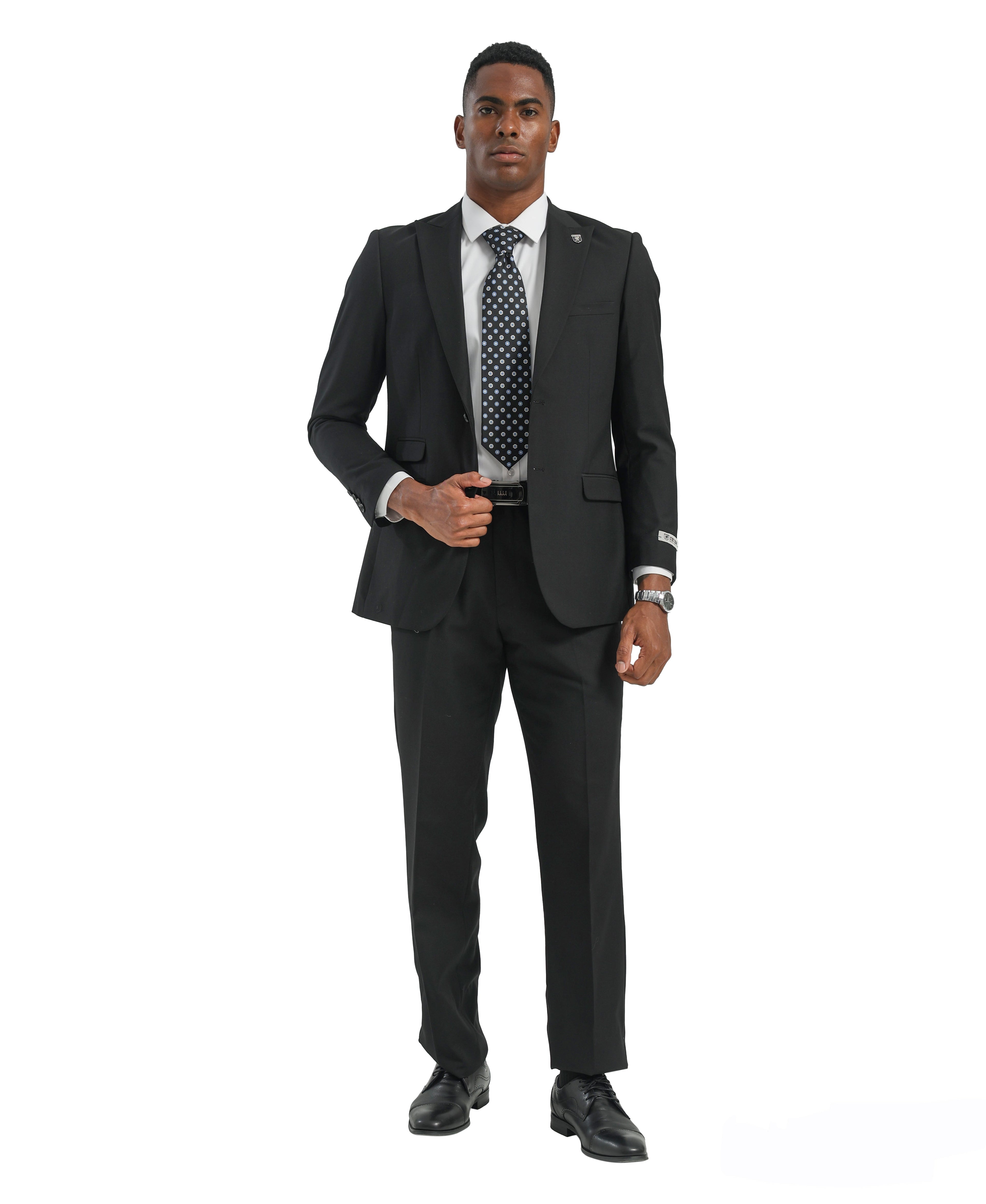Mens Suit 2pc Black Slim Fit Notch Lapel Suits