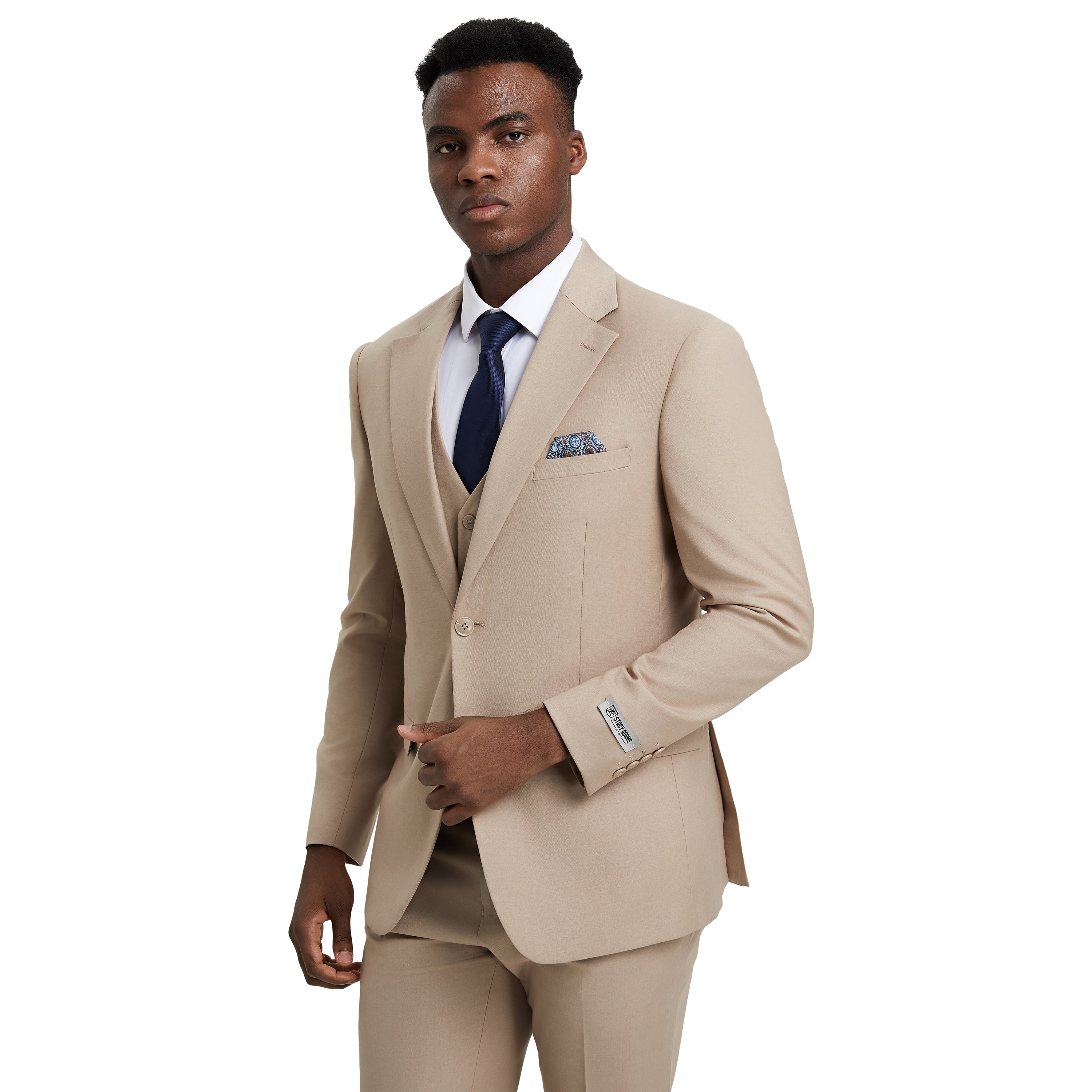 Men's Stacy Adams Hybrid-Fit 3pc Notch Lapel Suit Set, Jacket Vest and Pants